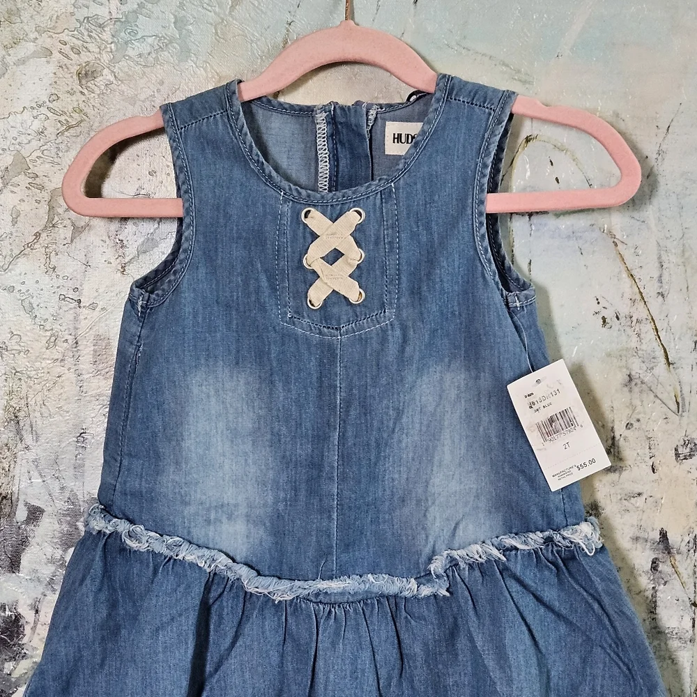 NWT Girls 2T Hudson Jeans Lulu Lace-up Chambray Dress-Light Blue Denim, Toddler